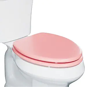 Elongated Wooden Toilet Seat, Heavy Duty Wood Toilet Seat with Baked Enamel Finish for Bathroom, Support 400 lbs, Pink Oval Toilet Lid with Chrome Hinges and Grip-Tight Bumpers, Easy Clean & Install