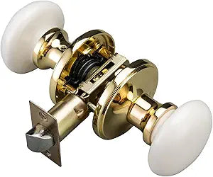 parro White Door Knobs, Waterproof and Easy Clean Door Knobs Interior, Anti-Scratch Gold Porcelain Door Handles, Vintage Door Levers with Privacy Lock for Bathroom