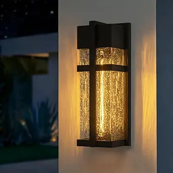 Modern Outdoor Wall Sconce, Black Exterior Porch wall Lights wall Mount with Seed Glass, Patio Lighting Fixtures with E26 Socket for House, Garage