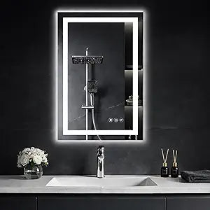 20"x 28" Led Mirror for Bathroom with Front Light and Backlit, Dimmable, 3 Colors Led Mirror, Memory Function, Anti-Fog, Led Vanity Mirror for Wall, Tempered Glass, Shatter-Proof