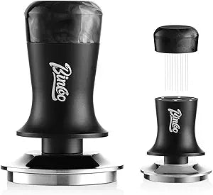 Bincoo 2-in-1 Coffee Tamper 58MM& WDT Tool,Espresso Tamper with Distributor Stirrer Function-Magnetic Espresso Tamper with 12 Needles,Professional Coffee Distribution & Tamping Tool for Barista(Black)