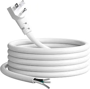 16 Gauge Flat Plug Replacement Power Cord 20 Ft with Pigtail Open End, 3 Prong Stripped Wire Electrical Supply Cable, 13A/125V, SJTW, Outdoor for AC Appliances Power Tools Repair & DIY-ETL-White