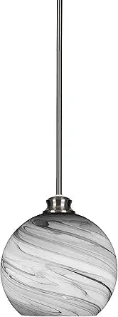 Toltec Lighting 72-BN-4359 Kimbro - 1 Light Stem Hung Pendant with Hang Straight Swivel-10 Inches Tall and 9.5 Inches Wide, Finish Color: Brushed Nickel, Glass Color: Onyx Swirl
