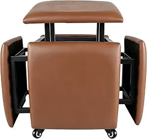 5 in 1 Nesting Ottoman Cube Chair, Stackable Stools, Leather Square Ottoman Bench, Foot Stool with Wheels for Living Room,Dining Room 15.75x15.75x16.54 inches