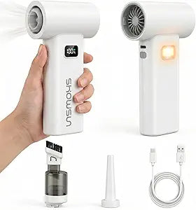 Portable Turbo Fan, 3-in-1 Handheld Fan with 6 Speeds, USB-C Rechargeable Battery, Multi-Function Mini Vacuum & Air Duster for Computer, Travel, Camping Essential