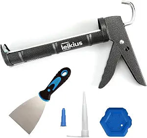 Caulk Gun,No-drip Silicone Caulking Gun, Caulking Tools Grout Scraper&Putty Knife For Kitchen Bathroom Sink Joint,With Gift Box Works 10 OZ Tubes Black-siliver