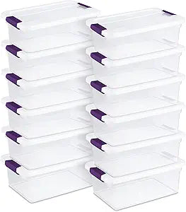 Sterilite 12-Pack ClearView Latch Box, Stackable Organizer Bins with Lids, 15 Quart - Clear Plastic Organization Containers for Closet, Bedroom, Shelving Units and Home or Office Storage