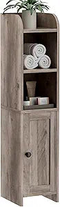 Homhedy Small Bathroom Storage Corner Floor Cabinet with Door and Shelves, Beside The Toilet Paper Stand for Skinny, Narrow Toilet Paper Cabinet, 7.9" D x 7.1" W x 31" H, Greige