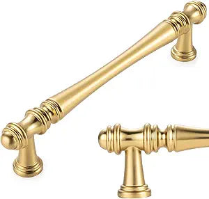KOOFIZO 10 Pack 5 Inch Brushed Gold Kitchen Cabinet Handles Gold Cabinet Pulls Gold Cabinet Hardware P30 for Cabinets Drawer Dresser Cupboard Bedroom Bathroom
