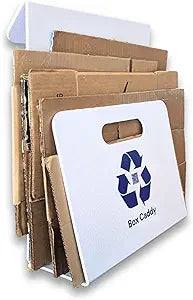 Box Caddy - Cardboard Recycling Organizer. The ultimate solution to store, transport, and recycle your boxes. Eliminates cardboard clutter. (White/Blue)
