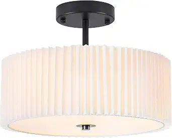 Bargeni Semi Flush Mount Ceiling Light, Black Drum Light Fixture, 12.5"