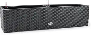 Dexceder 31.5 Inch Rattan Self Watering Planter Indoor Outdoor, Thickened Large Rail Flower Plant Pot Window Box with Water Level Indicators (Deep Gray)