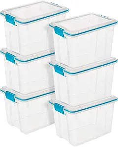 Sterilite 6-Pack Gasket Box, Clear Plastic Storage Bins with Latching Lids, 20 Qt - Large Stackable Tote Containers for Home, Closet, Bathroom, and Office Organization