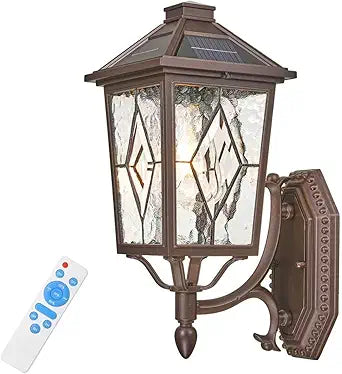 Solar Porch Lights Outdoor 15 Inch Height Large Solar Sconce Lights Outdoor with Hand-soldered Glass Dusk to Dawn Exterior Lighting Fixtures for Garage Porch Patio Front Door