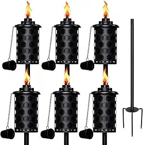 Citronella Torches for Outside Set of 6,16 Oz Outdoor Torches with 3-Prong Grounded Stake,58 Inch Metal Torch for Garden Dcor,Outside Torches for Backyard,Garden,Patio