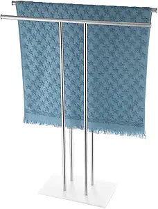 JQK Bath Towel Holder Stand Brushed, 30 Inch Free Standing Double Towel Rack Shelf for Bathroom Floor, Brushed Steel, BTH100L30-WN