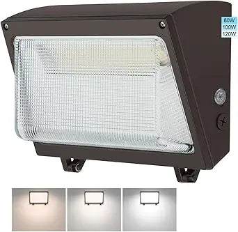 120W LED Wall Pack Light, 120W/100W/80W Switchable, 3000K/4000K/5000K Selectable, 15600lm 120-277V IP65, Dusk to Dawn Outdoor Lighting Fixture, Exterior Wall Mount Security Lights, ETL Listed