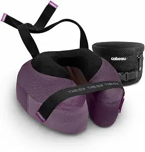 Cabeau Slim TNE-S3 Deluxe Luxury Travel Neck Pillow for Airplanes with Patented Seat Strap and Head Hold Technology (Plum)