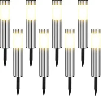 8 Pack Solar Pathway Lights Outdoor, Solar Walkway Lights with Polished Stainless Steel Layer, IP45 Waterproof Outdoor Solar Lights for Garden Yard Landscape Driveway Patio Deco