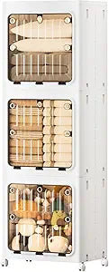JEKO&JEKO 315 Qt Expanded Bathroom Storage Cabinet, 3-Tier Tall Cabinet Organizer with Wheels, Foldable Plastic Storage Bin for Kitchen, Laundry Room or Home, White