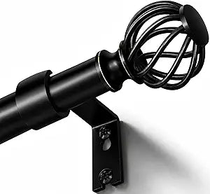 Curtain Rods for Windows 36-144 Inch(3-12Ft), Matte Black Long Decorative Curtain Rod Adjustable, Heavy Duty 1 Inch Drapery Rod for Living Room Bedroom Kitchen Outdoor