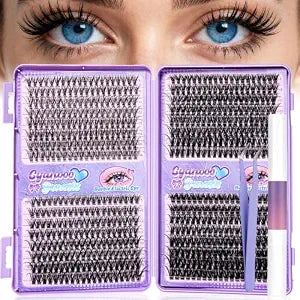 640pcs Eyelash Clusters 9-16mm 30D+40D+50D+60D D Curl Soft Lightweight Fluffy Wispy Individual Lashes DIY Kit with Bond and Seal, Tweezers for Beginners Natural Full Volume At Home Extension