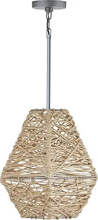 Capital Lighting 335213NY Finley Hand-Woven Natural Jute Pendant, 1-Light 100 Watt, 17" H x 11" W, Natural Jute/Grey
