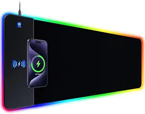 RGB Gaming Mouse Pad with 15W Wireless Charging, Extra Large LED Mousepad with 14 Light Modes, XXL Mouse Mat, Ergonomic Computer Mouse Pad with Non-Slip Rubber Base for Laptop, Gifts for Gamer/Men