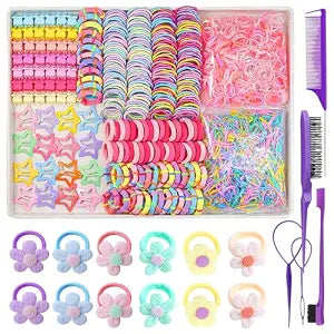 889 pcs Cute Girls Hair Ties Set Colorful Elastic Hair Bands Toddler Hair Accessories for Girls with 12 pcs Flower Hair Ties