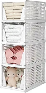 yazi 4XL Stackable Plastic Storage Basket, 4 Packs closet storage bins for clothes sweater organizer for closet Folding closet organizers