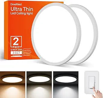 2 Pack 12 Inch LED Flush Mount Ceiling Light Fixture, 24 W 2640LM,Dimmable CCT 3000K/4000K/5000K, Round Flat Panel Light for Bedroom, 0.7Inch Thin Mod
