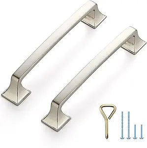 Ravinte 10PCS Pack Brushed Nickel Kitchen Cabinet Handles Drawer Pulls 5 inch Hole Centers Cabinet Pulls Kitchen Cabinet Hardware Sturdy Big Square Base Dresser Pulls Cabinet Drawer Handles