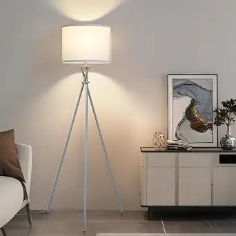 Tripod Floor Lamp Silver, 61Tall Floor Lamps, Standing Lamp with Rotary Switch, Modern Floor Lamp Simple Design with White Shade, Floor Lamps for Living Room, Bedroom, Office, Without Bulb