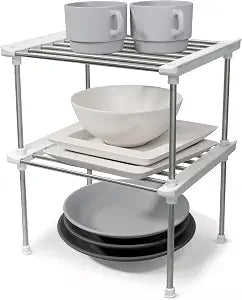 carrotez Set of 2 Stackable Cabinet Organizer Shelf 9.8 x 7.8 x 6.1 White