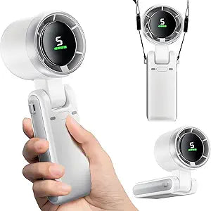 Rechargeable Handheld Personal Fan with LED Display, High-Power Motor, LED Display, Small Pocket Fans for Travel/Cruise/Beach (White)