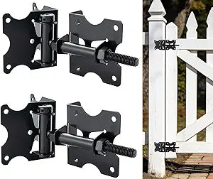 Self Closing Gate Hinges, 90 Degree Adjustable Hinges, Black, 2 Pack