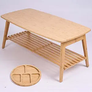 Bamboo Coffee Table Folding Floor Table,Floor Desk for Adults Low Table for Sitting on the Floor Folding Table for Living Room Japanese Table Bamboo 19.7x38.6in with Open Storage Shelf,No Assembly
