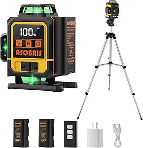 Laser Level 4x360 Self Leveling with Tripod & LCD Touch Screen, 4D Lazer Leveler Tool Green Cross Lazer Level Line Laser with 2x2400mAh Rechargeable Battery for Constuctions, Picture Hanging Indoor