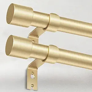 IFELS 2 Pack Curtain Rods for Windows 48 to 84 Inch, 1 Inch Gold Curtain Rod for Farmhouse, Bedroom, Kitchen, Living Room, Adjustable Easy Install Curtains Rods(Gold,30"-90"-2Pack)