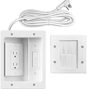 in-Wall TV Cable Management Kit, Dual Outlet Cord Hider for Wall Mounted TV with Data Jacks