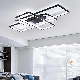 GEADI 35.4" Modern LED Ceiling Light, Dimmable Flush Mount Ceiling Lights with Remote Control, Black 3 Rectangular Light Fixtures for Kitchen Bedroom Dining Room(3000-6500K)