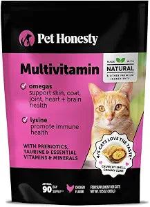 Cat Multivitamin Crunchy Creamy Chews - Daily Vitamins with Lysine, Prebiotics, Omega 3 Fish Oil - Cat Treats for Immune Support, Skin Coat, Digestion, Heart + Joint Health (90-Day Supply)