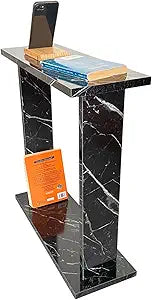 Very Narrow Side Table for Living Room, Small Apartment Space Between Chairs Skinny Table for Recliner, Couch, Armchair, Thin Slim End Table for Living Room, Bedroom, Beverages (Black Marble)