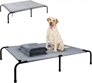 Elevated Pet Dog Bed with Plush Mat, Durable Raised Dog Bed, Outdoor Dog Bed, Portable Dog Cot Beds for Large Dogs, Breathable Outside Cooling Dog Bed, Chew Proof Lifted Dog Bed, Dog Hammock Bed, L