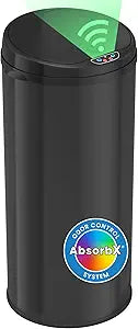 iTouchless 50 Liter / 13 Gallon Sensor Kitchen Trash Can with Odor Filter  Slim Round Black Stainless Steel Automatic Garbage Recycling Bin for Home, Office, Business, Garage