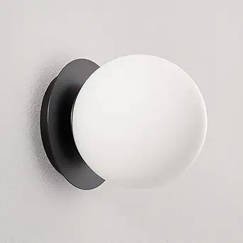Modern Globe Black Wall Sconce: 6" Black Mid Century Modern Indoor Wall Mounted Lamps - Small Minimalist White Glass Bathroom Sconces - Ball Vanity Light for Bedroom Living Room Hallway Entryway Stair