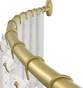 Curved Shower Curtain Rod, TOPROD Round Shower Curtain Rod 48 to 72 Inches Adjustable, Rounded Bowed Stainless Steel Shower Rods for Bathroom, Bathtub, More Shower Space, Gold, Need to Drill