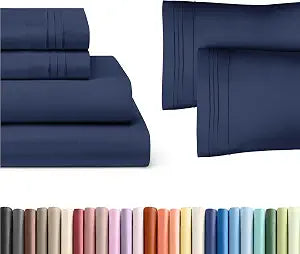 Navy Blue 4-Piece Sheet Set & Pillowcase Bedding Bundle (Full Size) - Bed Set Includes Complete Full Sheet Set & 2 Full Pillowcases - Hotel Luxury - Breathable Cooling Sheets & Pillowcase Bedding Set