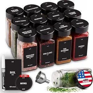 Deco haus Glass Spice Jars with Lids 12x4oz - Airtight Spice Containers