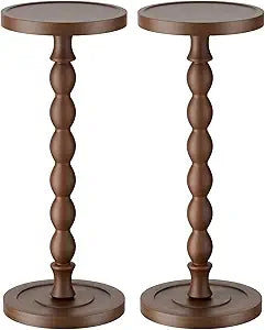 2 Pack Rubber Wood Round Side Table, Solid Wood Small Drink Table for Small Spaces, Modern Accent Tables, End Tables for Living Room, Bedroom and Office (Dark Walnut, 9.4 Inch)